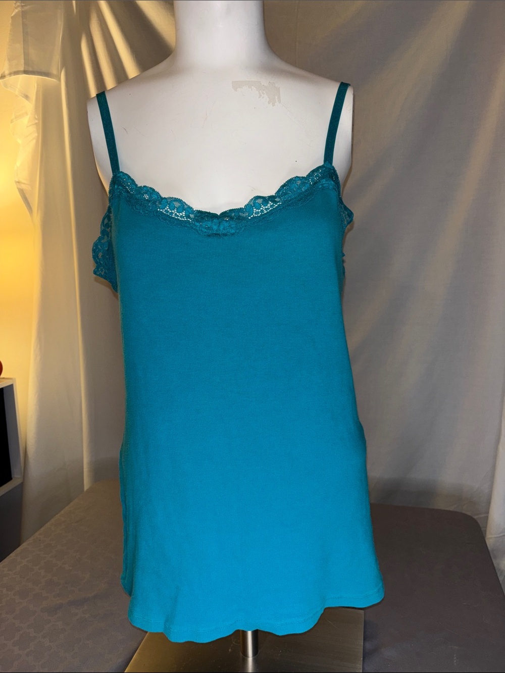 Faded Glory- Ladies Teal Lace-Trim Camisole Tank Top